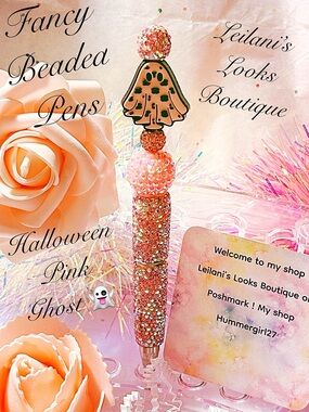Fancy beaded Pen/gifts/pink ghost/pink beads